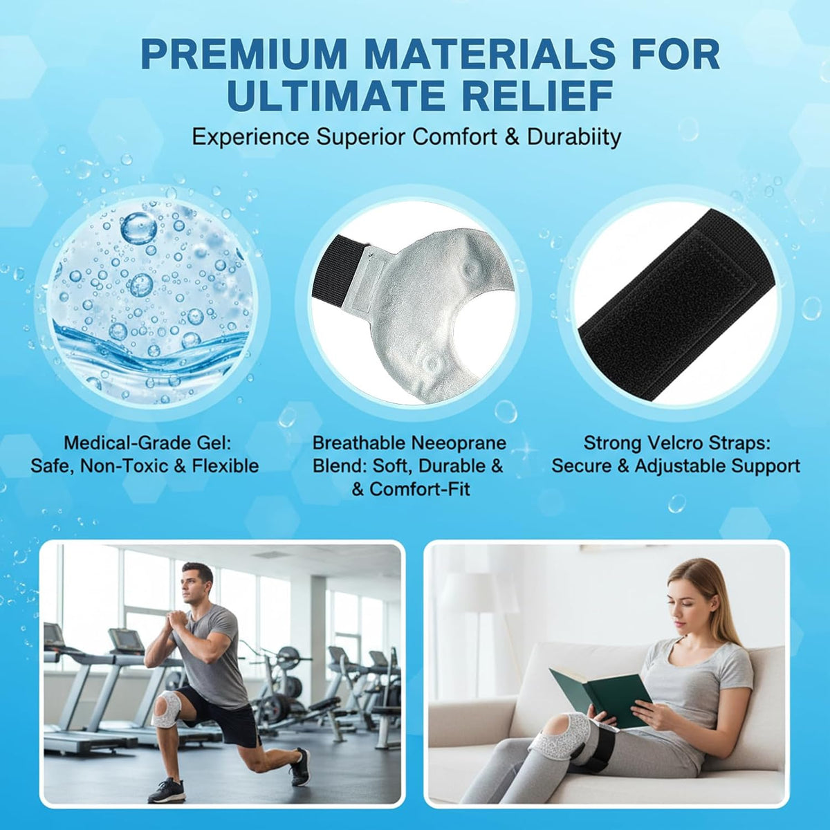 Knee Ice Pack Wrap for Pain Relief Reusable Gel Ice Wrap for Leg Injuries Swelling Knee Replacement Post-Surgery Recovery Adjustable Cold Compression Therapy Wrap for Arthritis Meniscus Tear and ACL