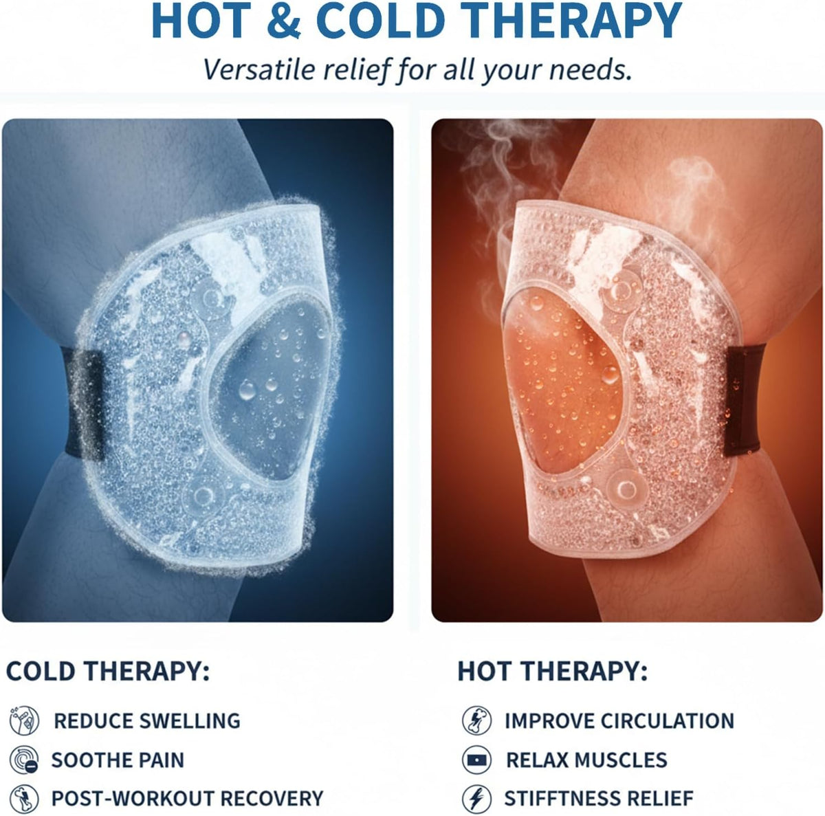 Knee Ice Pack Wrap for Pain Relief Reusable Gel Ice Wrap for Leg Injuries Swelling Knee Replacement Post-Surgery Recovery Adjustable Cold Compression Therapy Wrap for Arthritis Meniscus Tear and ACL