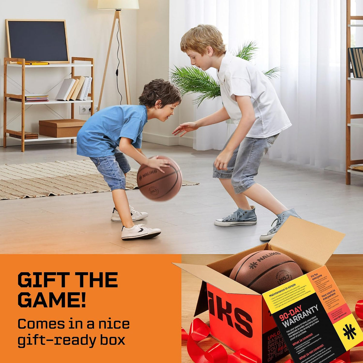 Silent Basketball Size 7, 29.5” – Airless Indoor Basketball | Gift Box Included, Pro PU Foam Basket Ball, for Quiet Dribbling Indoor, Real Grooves, 90% Bounciness, 12.7 Oz