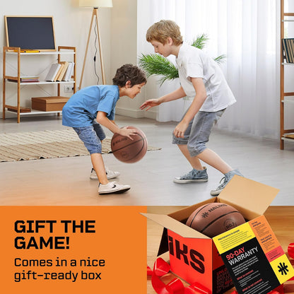 Silent Basketball Size 7, 29.5” – Airless Indoor Basketball | Gift Box Included, Pro PU Foam Basket Ball, for Quiet Dribbling Indoor, Real Grooves, 90% Bounciness, 12.7 Oz