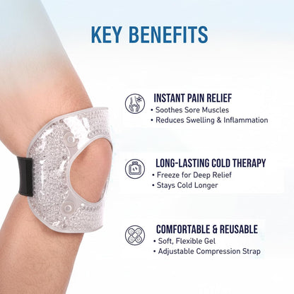 Knee Ice Pack Wrap for Pain Relief Reusable Gel Ice Wrap for Leg Injuries Swelling Knee Replacement Post-Surgery Recovery Adjustable Cold Compression Therapy Wrap for Arthritis Meniscus Tear and ACL