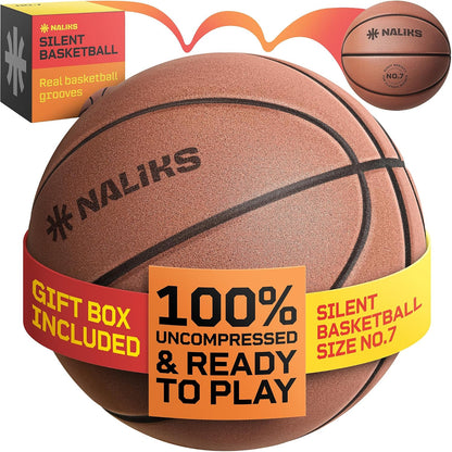 Silent Basketball Size 7, 29.5” – Airless Indoor Basketball | Gift Box Included, Pro PU Foam Basket Ball, for Quiet Dribbling Indoor, Real Grooves, 90% Bounciness, 12.7 Oz