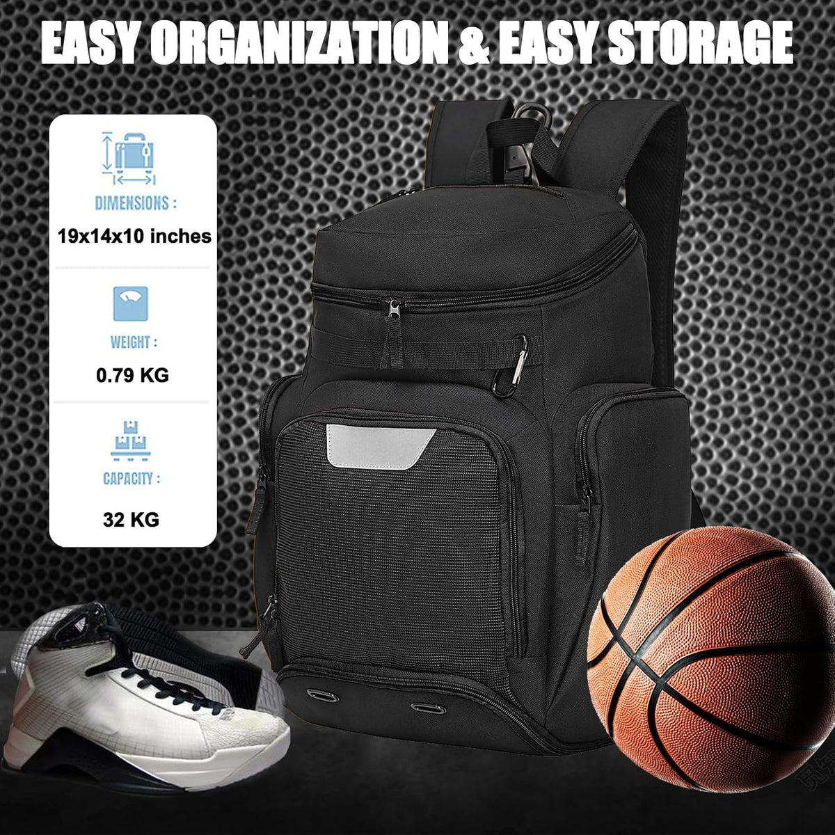 Basketball Backpack with Ball & Ventilated Shoe Compartment Insulated Pockets for Men Training