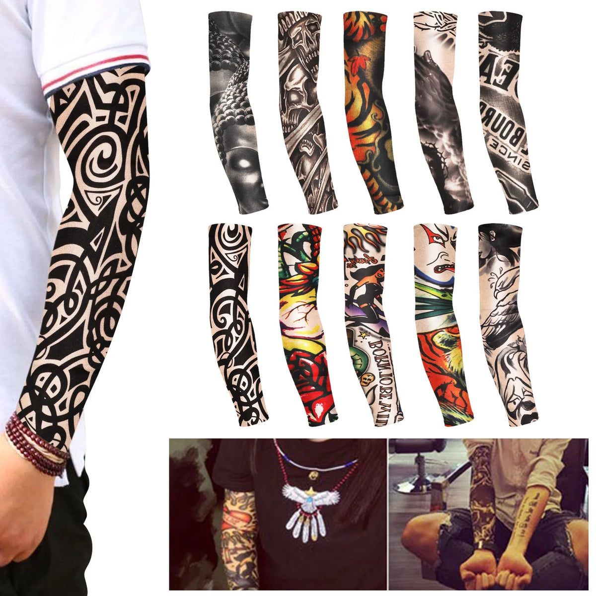 10Pcs UV Protection Cooling Arm Sleeves, UPF 50 Compression Sun Sleeves for Men Women for Running, Cycling, Fishing, Golf, Volleyball, Basketball