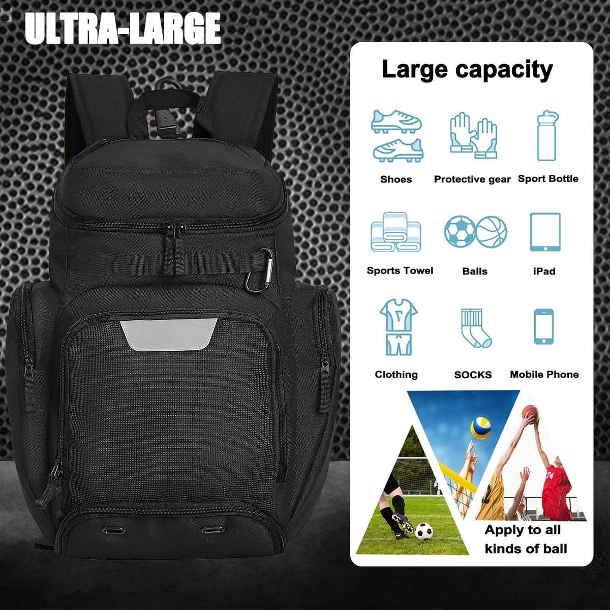 Basketball Backpack with Ball & Ventilated Shoe Compartment Insulated Pockets for Men Training