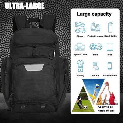 Basketball Backpack with Ball & Ventilated Shoe Compartment Insulated Pockets for Men Training